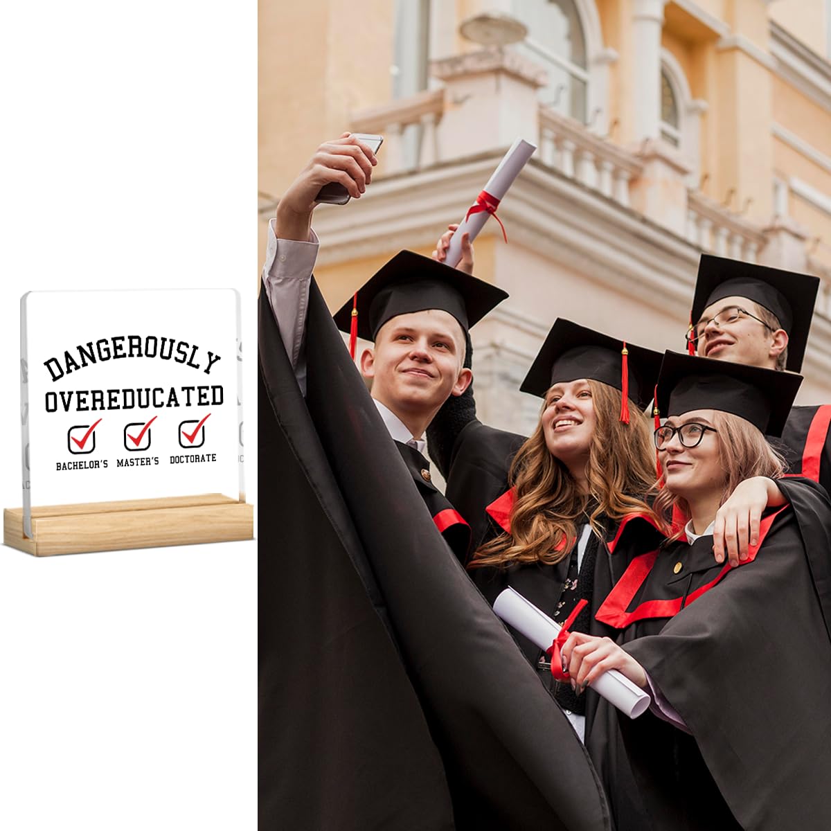 Funny PHD Graduation Gifts for Women Men Her Him Congrats Grad Sign for Doctor New Dr Doctoral Graduation Clear Acrylic Decorations Sign for Home Desk Shelves 4 X 4 Inch