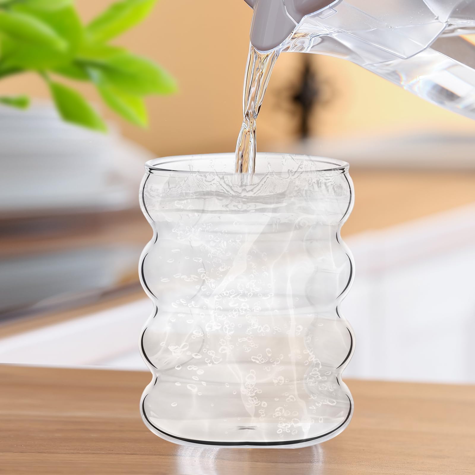 Bicchieri In Vetro Scanalati - Set Di 2 Da 300ml Con Cannucce, Per Bevande Fredde E Calde - Foto 4