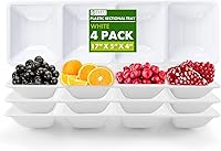 Vista 1 de Party Bargains Bandeja rectangular seccional desechable blanca (paquete de 4) de 5 x 16 pulgadas. Bandeja de plástico con 4 compartimentos