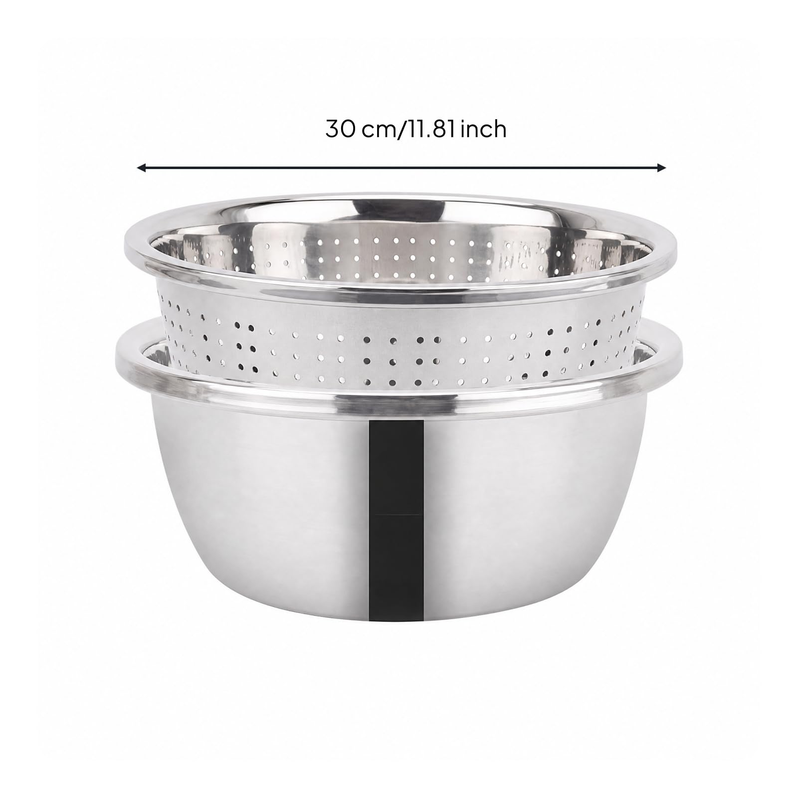 F Fityle 2 Piezas Acero Inoxidable con Colador Perforado Apilable Set Tazón Colador Acero Inoxidable Ahorra Espacio para Cocinas Pequeñas, 30 CM, Juego Tazón