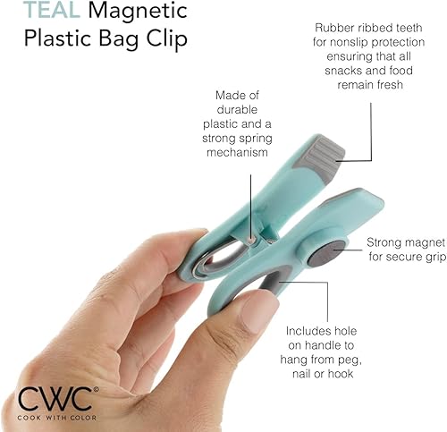 Miniatura 174 de COOK WITH COLOR Clips para bolsas – Clip de chip resistente y clips magnéticos para refrigerador para almacenamiento de alimentos con agarre Gris
