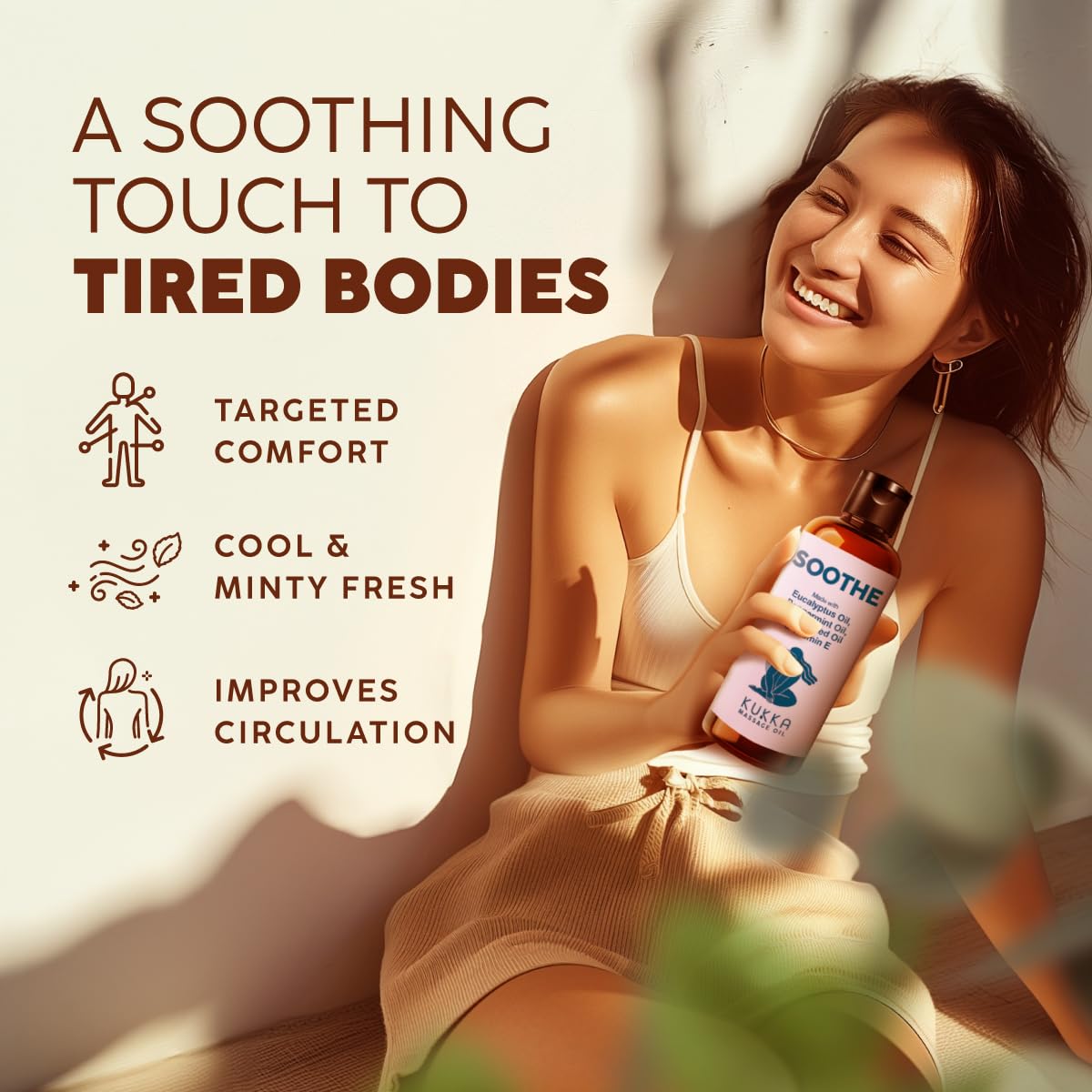 Kukka Soothe Massage Oil for Massage Therapy - Spa Quality Warming Massage Oil - Body Oils for Women & Men - Infused with Eucalyptus Oil, Peppermint Oil, Grapeseed Oil & Vitamin E Oil - (3.38 fl oz)