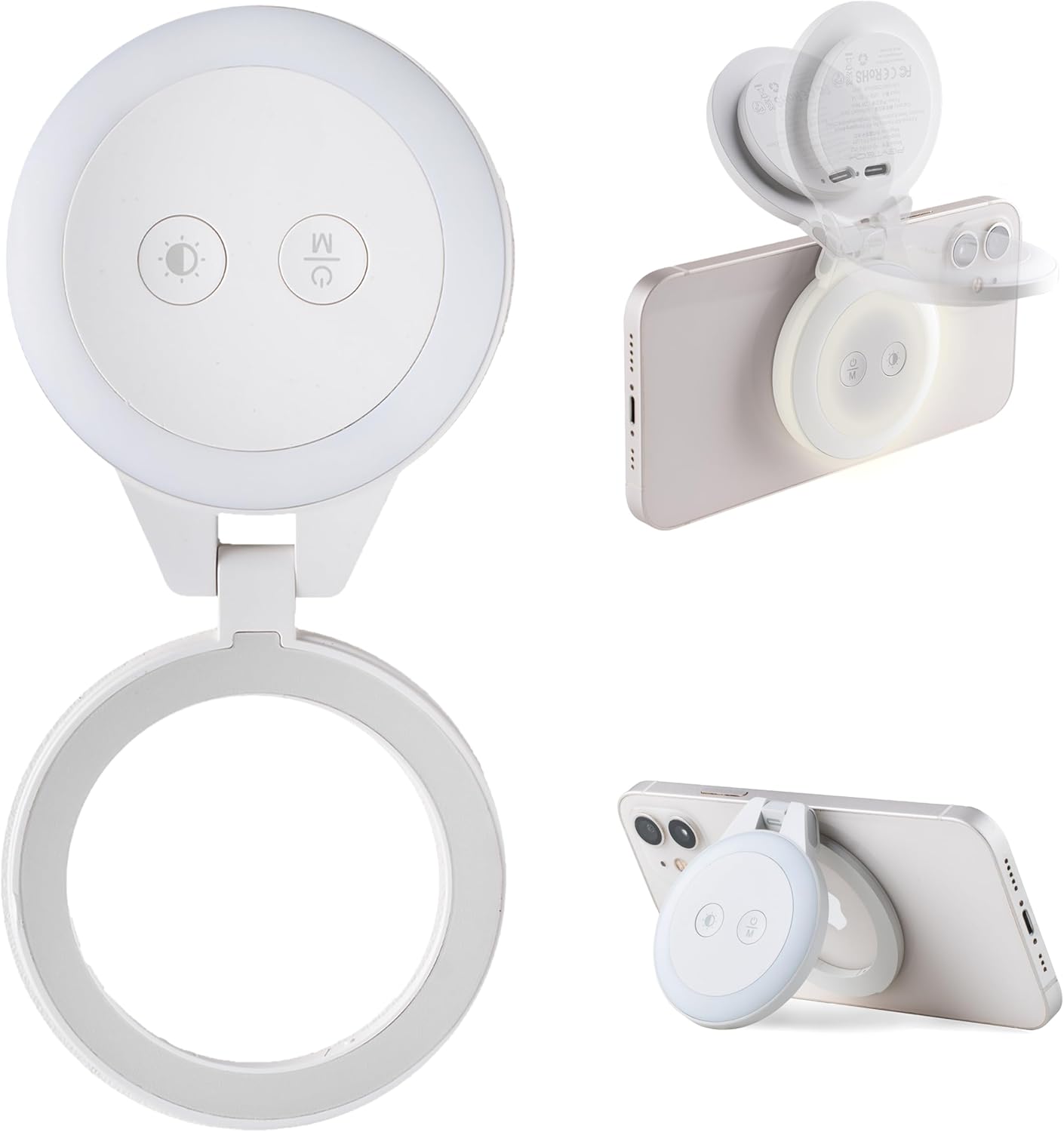 PGYTECH MagGlow Phone Fill Light, MagSafe Selfie Light, Portable LED Magnetic Ring Light with Cool/Soft/Warm Light for Selfies/Photography/Video, Misty Gray