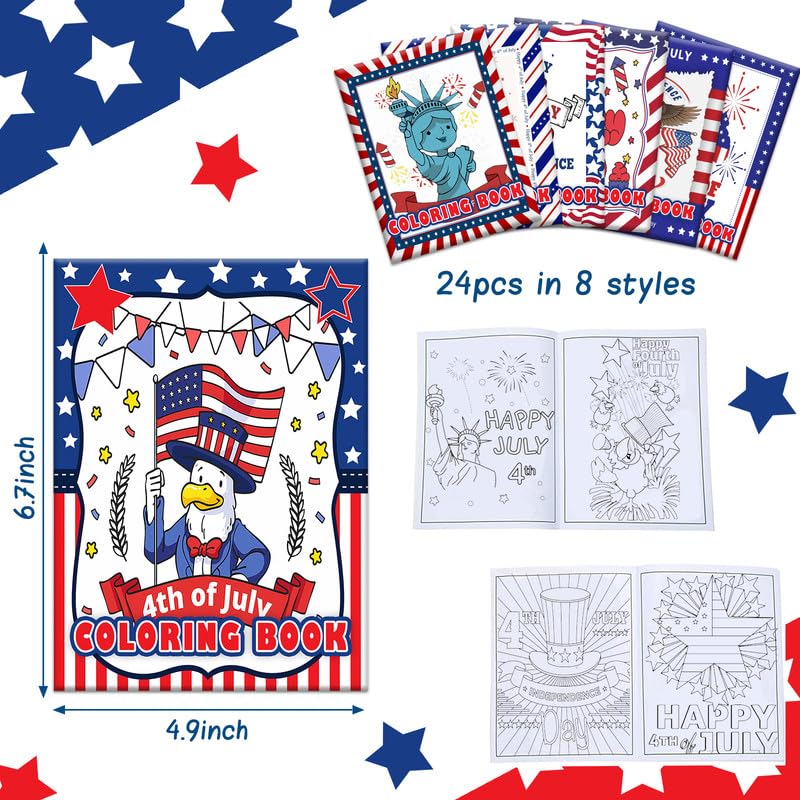24Pcs 4th of July Coloring Books Bulk Kids Indoor Activities Independence Day Coloring Books Bulk Patriotic Coloring Books Party Favors Independence Day Party Favors Memorial Day Activity Books Bulk