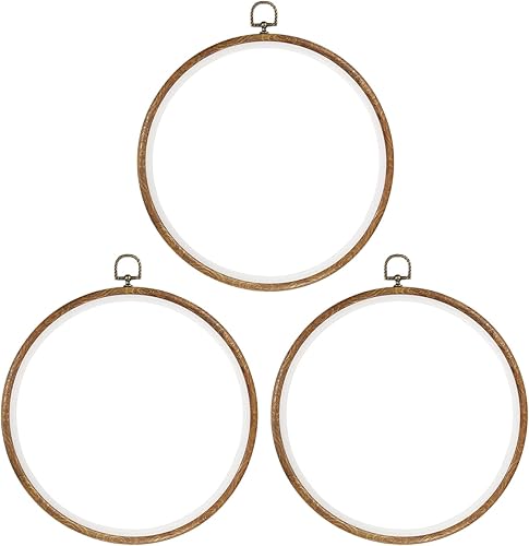 PATIKIL 3 aros de bordado de 10 pulgadas, marco redondo de madera imitada, marco de exhibición a granel, aro de bordado para bordar, arte,