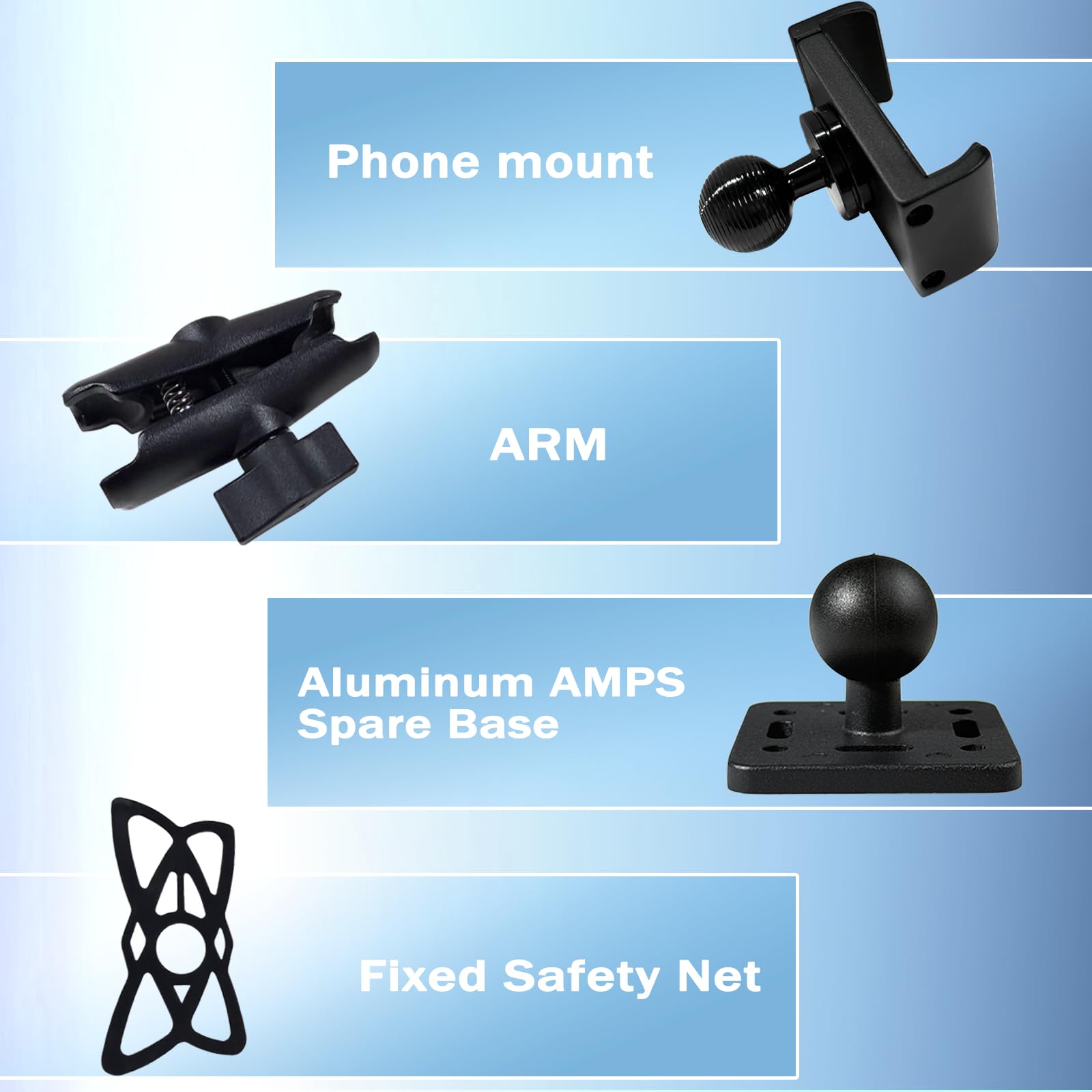 Support de téléphone entièrement en métal pour voiture, camion, bateau, moto et UTV | Base de rechange ampères en aluminium, bras moyen et support de téléphone boule de 2,5 cm | Protection