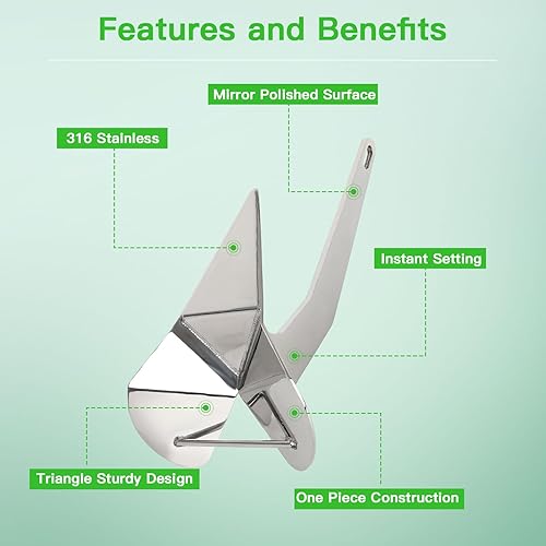 Miniatura 3 de SCITOO Anclaje de barco 316 Anclaje de triángulo de acero inoxidable 22.0 lbs22LB Anclajes marinos