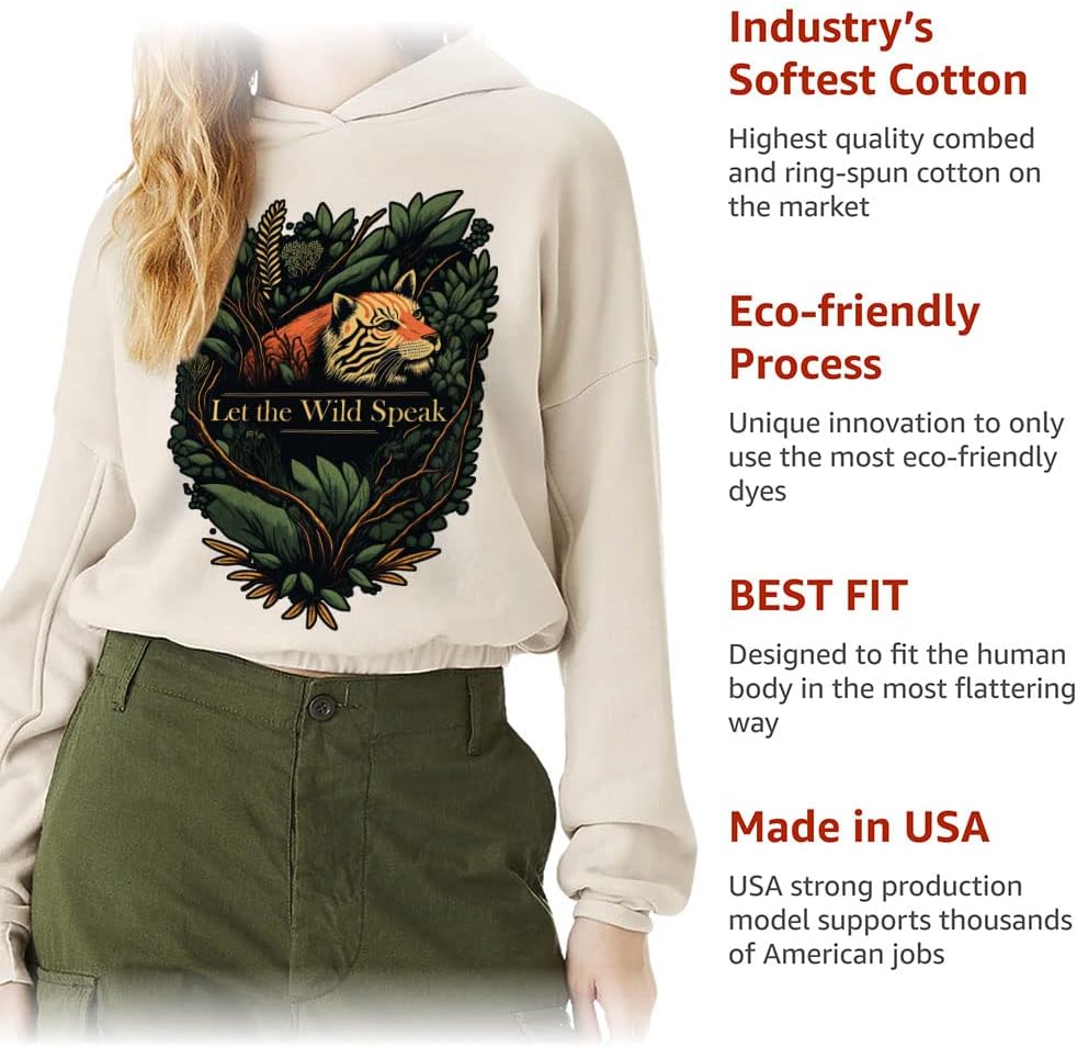 Wild Animal Cinched Bottom Hoodie - Leaves Women’s Hoodie - Cool Design Hooded Sweatshirt