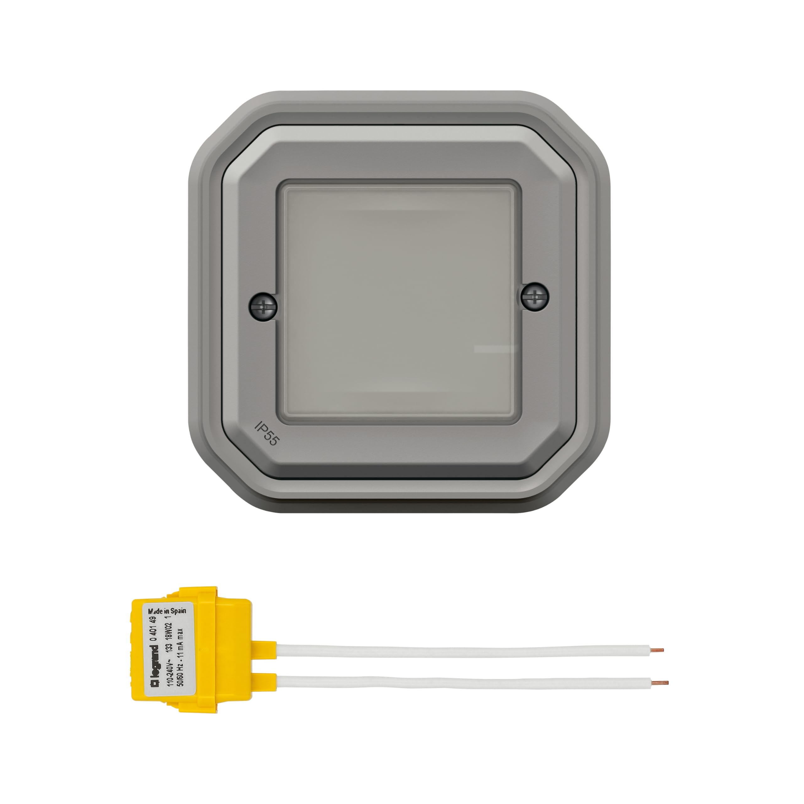 Interrupteur Variateur Filaire en Sailli Étanche Plexo (IP55) Connecté Sans Neutre with Netatmo 5W à 125W LED Compatible Toute Charge - Boitier Complet, Montage en Apparent - Gris - 199272 - Legrand
