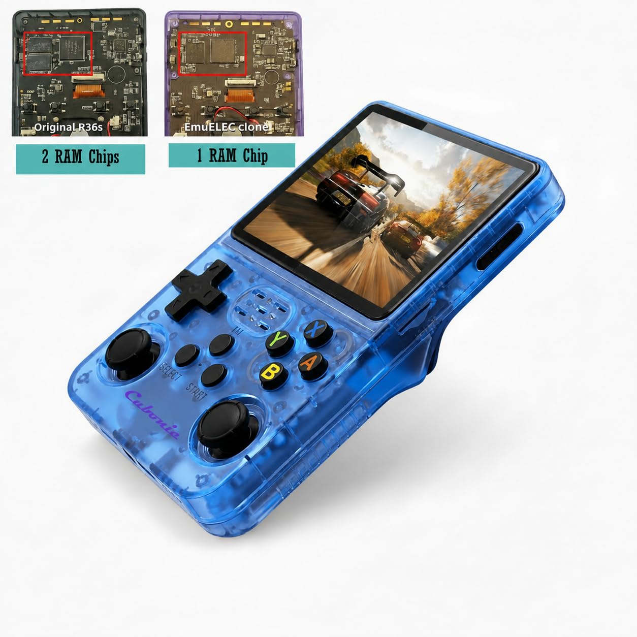 Cubonic CrystalPlay R36S Retro Gaming Console, Transparent PixelGlass, 3.5-Inch LCD Screen, RK3326 Quad-Core, 15000+ Games, Dual Joystick, Support MAX 256GB Storage, 3000mAh Battery (Navy Blue)-image-8