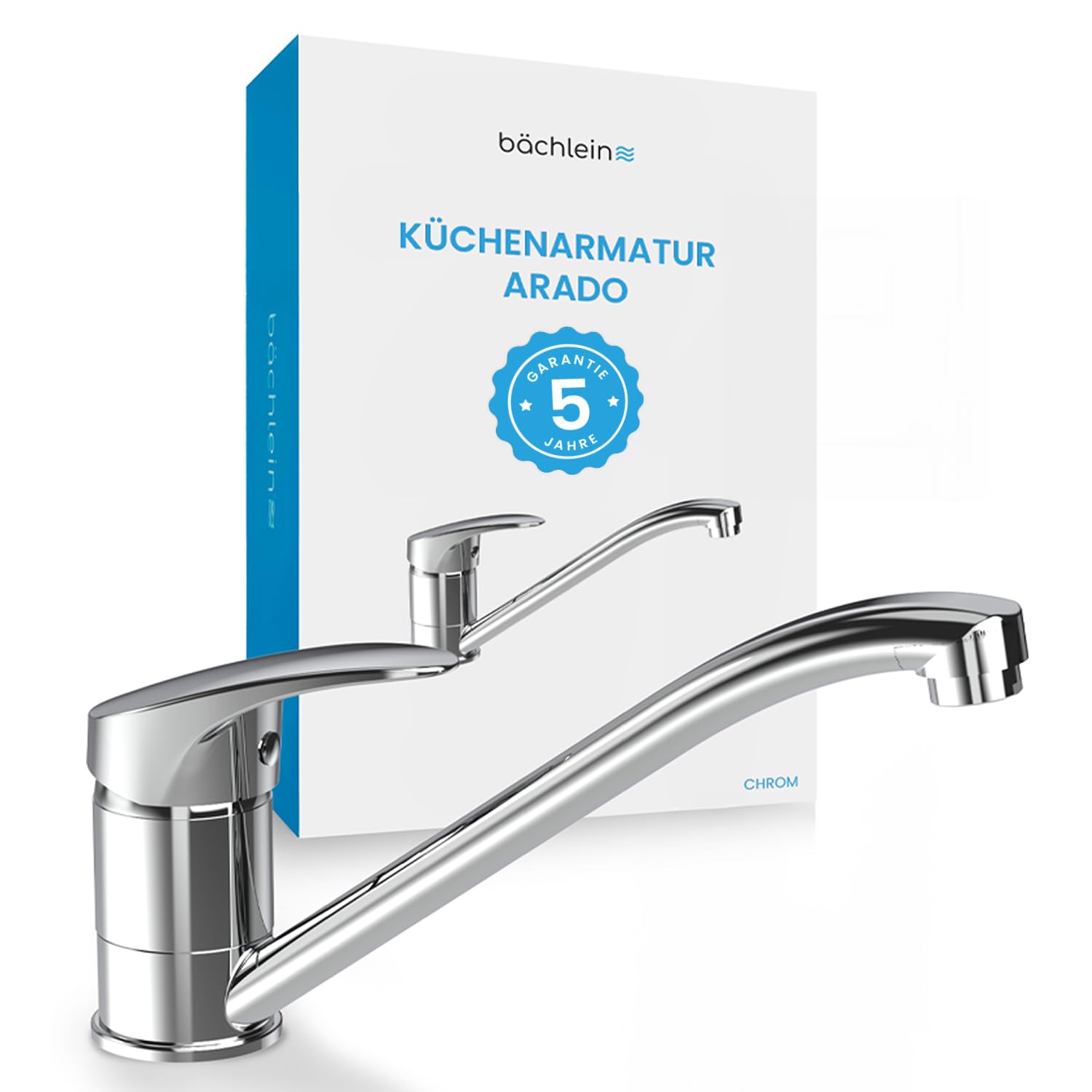 Bächlein Küchenarmatur Arado – 360 Grad schwenkbar (Chrom) – Einhand-Spültischbatterie Chrom mit 360° schwenkbarem Auslauf, Wasserhahn für die Küche in extra massiver Ausführung…