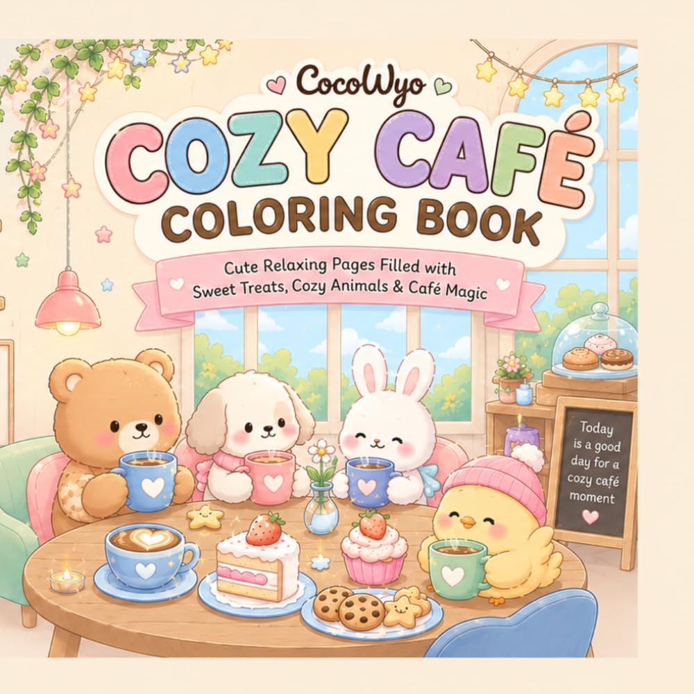 Cozy Cafe Coloring Book: Cute Animal Cafés, Sweet Treats, Relaxing Cozy Scenes & Fun Kawaii Coloring Pages for Kids Ages 7–15