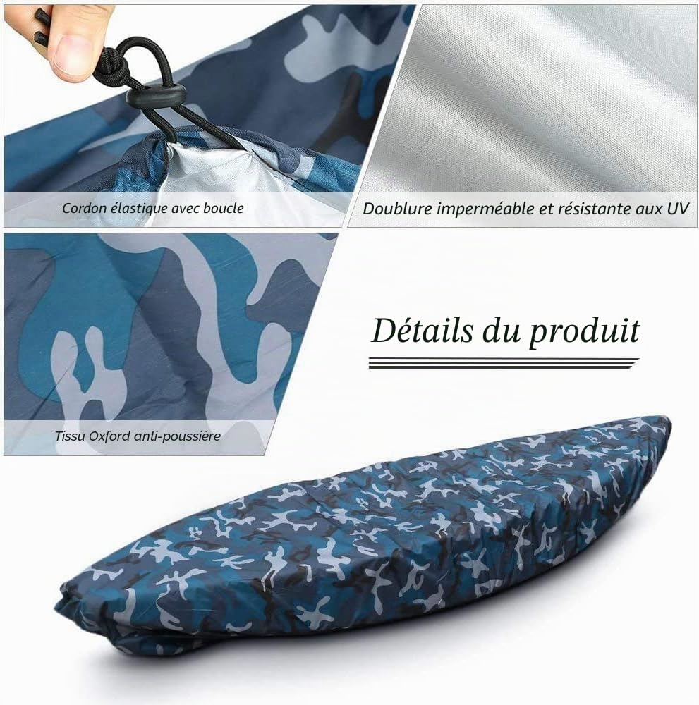 Housse de Rangement en Kayak 4,5 m Bateau Couverture Canoë Imperméable et Contre Soleil Universelle pour 3,6-4 m Kayaks Bateau