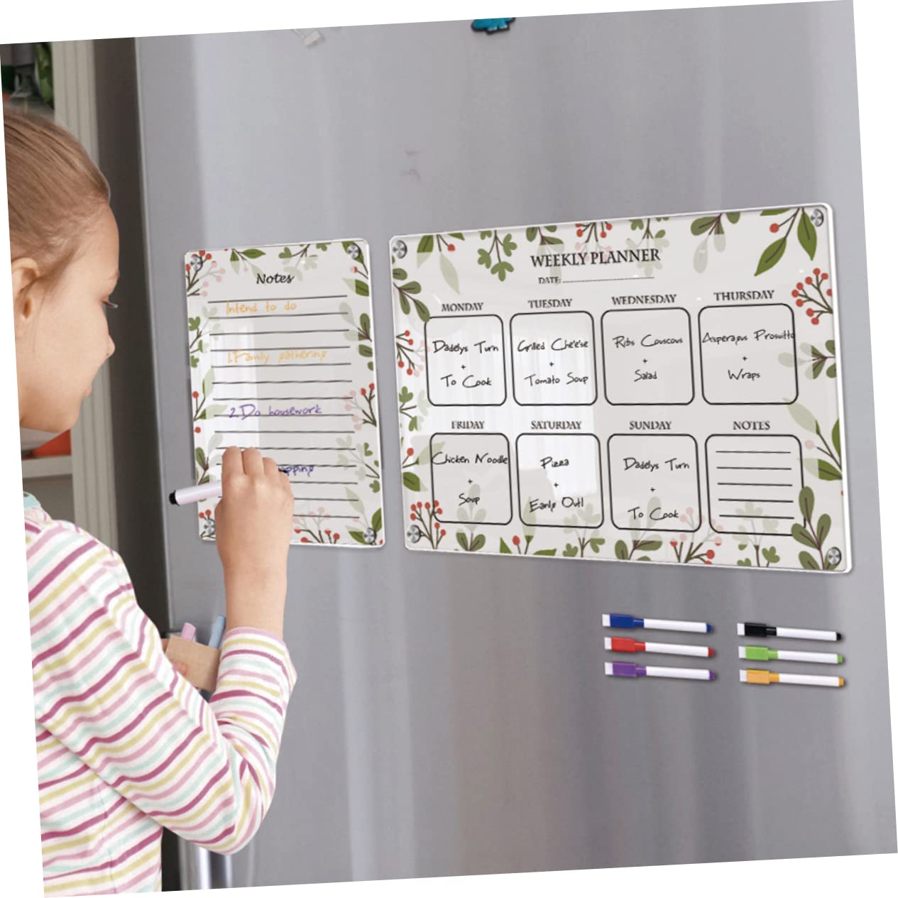 Acryl Wochenplaner Tafel Magnetisch für Kühlschrank und Küche | 1 Satz mit Stiften, To Do und Terminplanung, Tragbar und Schreiben Geeignet
