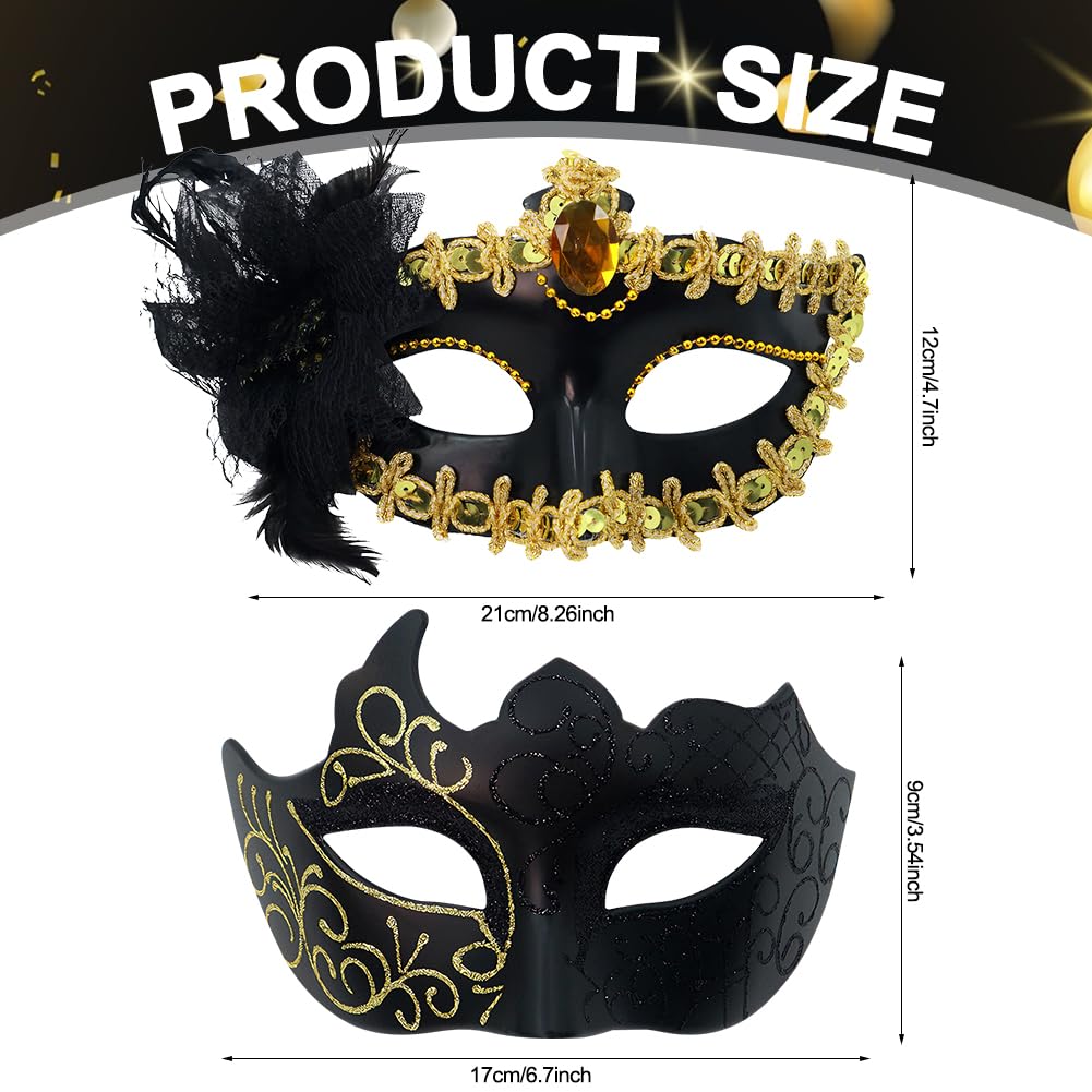 YRPACFB Couple Masquerade Masks Set, Venetian Party Mask, Halloween Costume Masks - Image 2