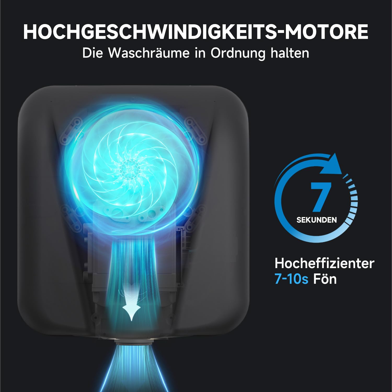 AIKE Elephant Kommerzieller Händetrockner, Hochgeschwindigkeits, Langlebiger Edelstahl für Hochfrequenzierte Toiletten, 220V AK2812 (Schwarz Edelstahl)