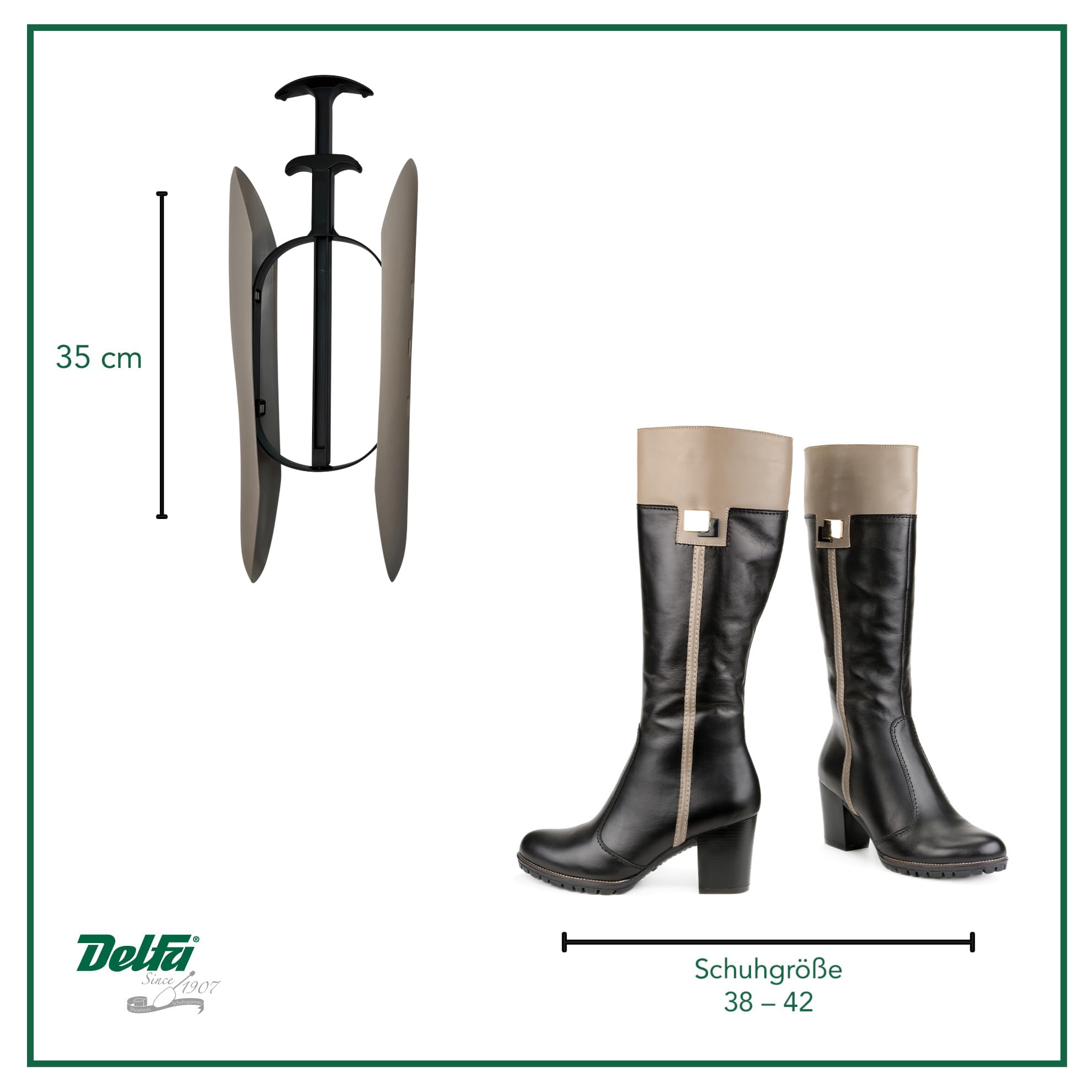 DELFA Juego de 3 pares de moldes para botas con innovador elemento de resorte Sensomatic, tensor de botas, longitud 35 cm, gris, 36-41