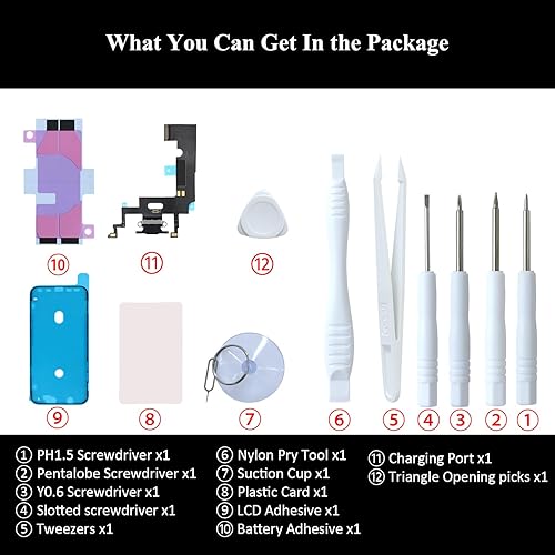 Miniatura 4 de Reemplazo del puerto de carga para iPhone XR, conector de base y montaje de micrófono con herramientas de reparación para iPhone XR de 6.1 pulgadas,