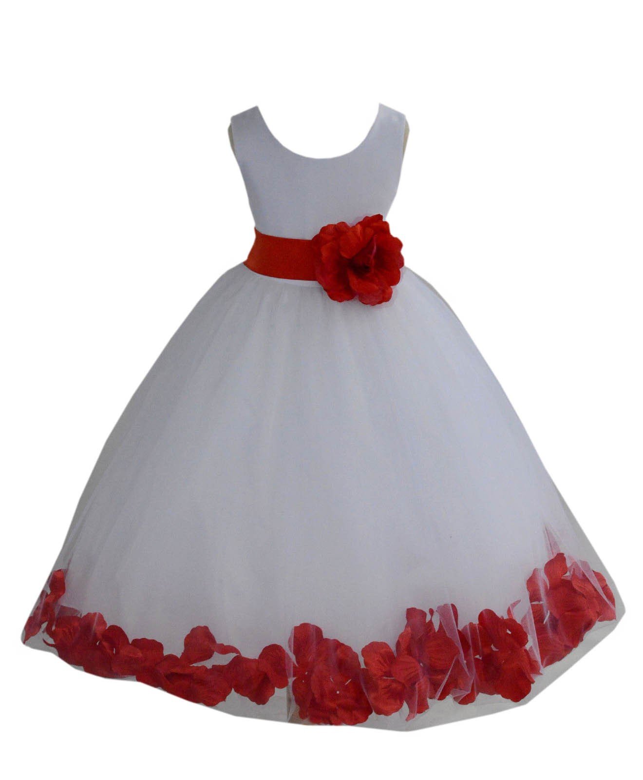 White Tulle Rose Petals Flower Girl Dress Tulle Dress Christening Dress 302T 16