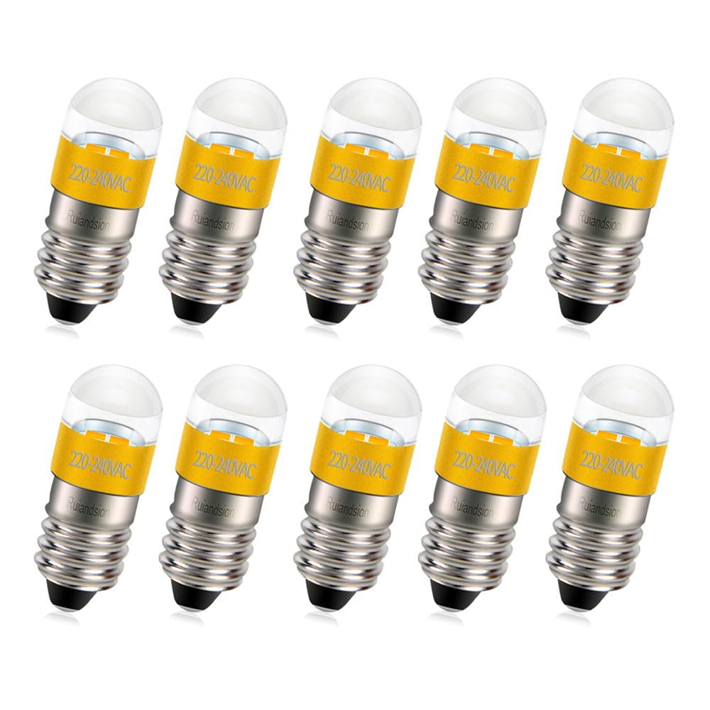Ruiandsion 10 PCS E10 LED Deoc Lights AC 220-240V Super Bright 2835 2SMD Chips Yellow Screw Base Replacement for Candles Home Bedroom Office Decor Lights