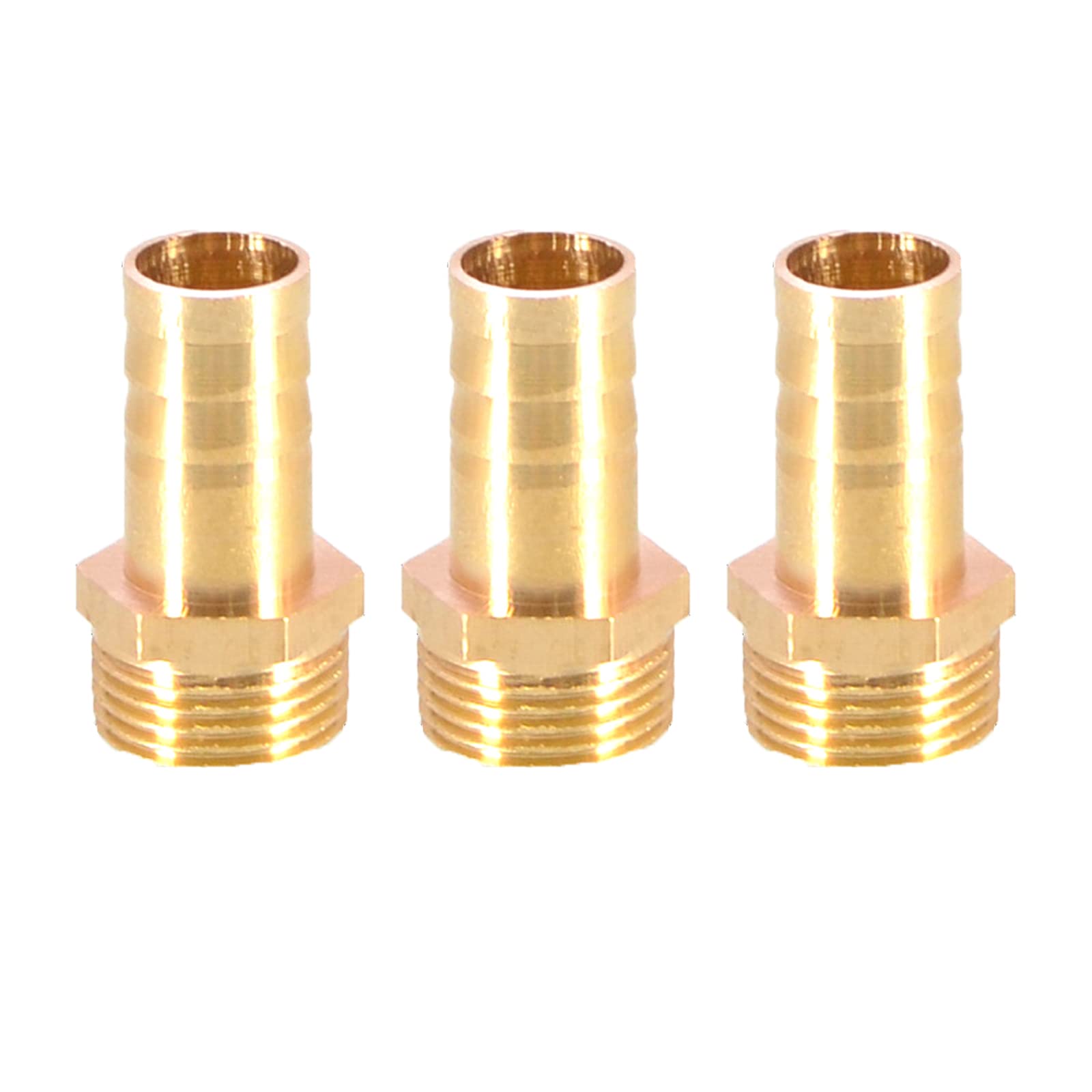 3PCS Solid Brass Hose Tail Connector Barbed to BSP Male Thread 12mm to 3/8” for Air Water Fuel Oil Gas