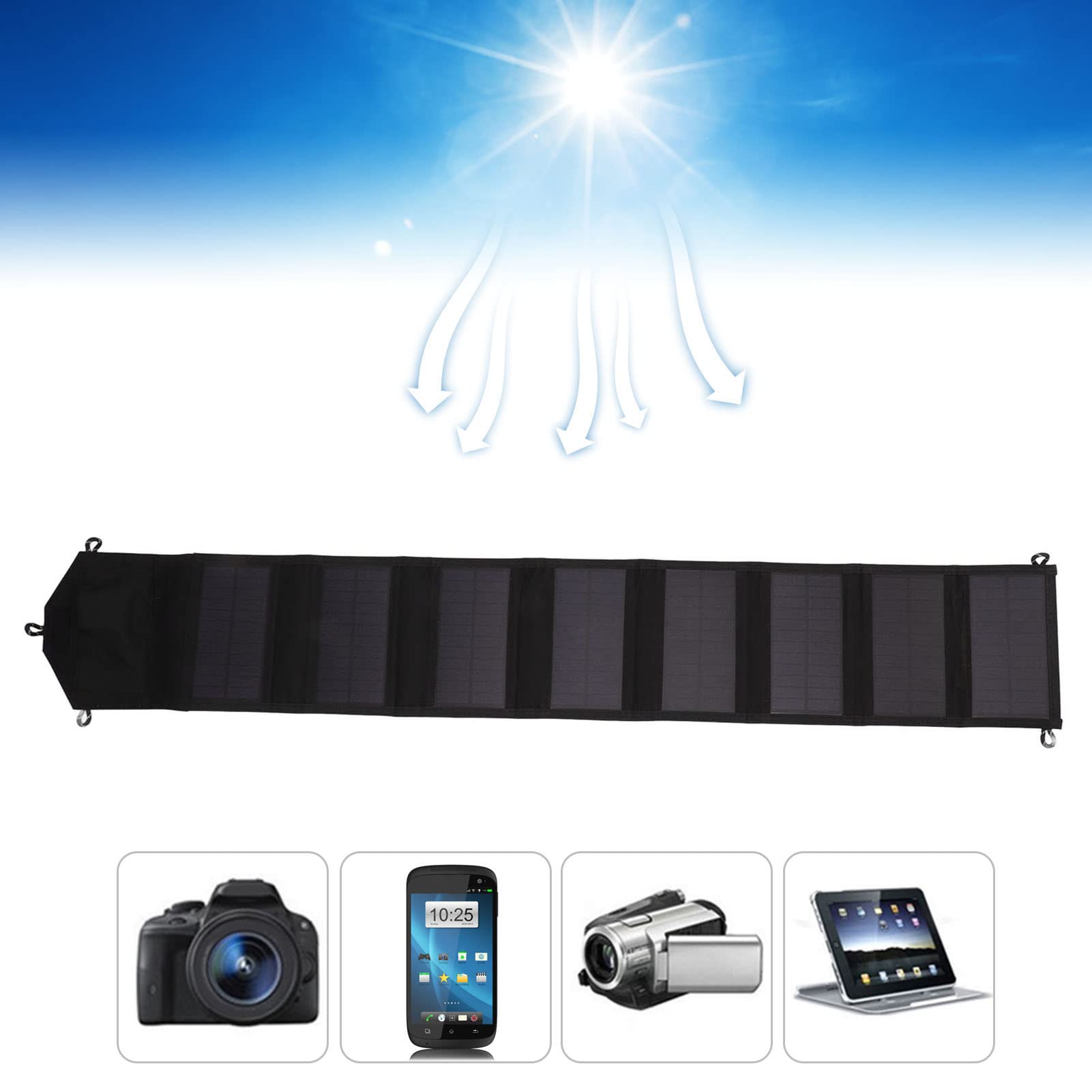 Garosa Bolsa Plegable de Panel Solar Cargador Solar Plegable Portátil 20W 5V Salida USB Dual Panel para Acampar Al Aire Libre Viajes Coche RV Usuarios