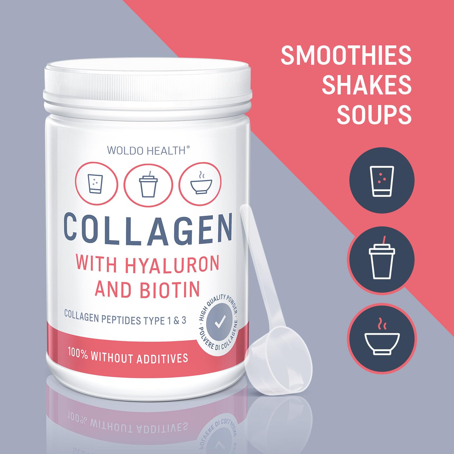 WoldoHealth Collagène & Acide Hyaluronique 500g