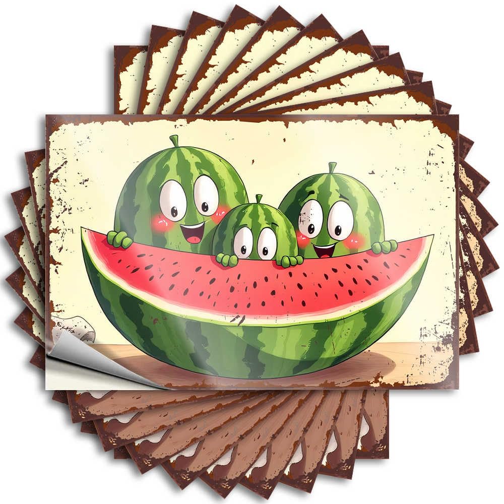 Decal - Tiny Bottle Happy Watermelon Family On Rustic Background for Silicone Teen Stuff(12X18CM)