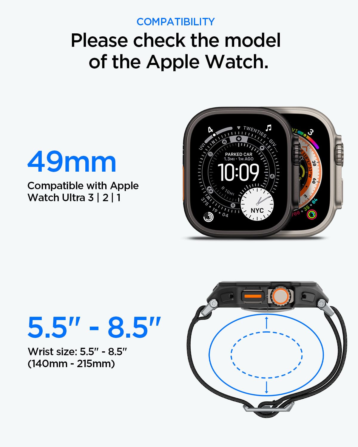 Spigen Lite Fit Pro Hülle mit Armband und gehärtetem Glas Displayschutz kompatibel mit Apple Watch Ultra 3/2/1 49mm - Matt Schwarz