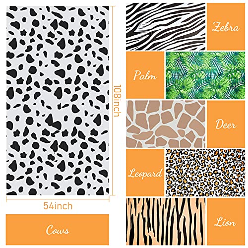 6 Pieces Animal Safari Theme Zoo Print Table Cover Animal Theme Tablecloth Jungle Table Cover With Cow, Deer, Leopard, Lion, Zebra, Palm For Animal Theme Party Zoo Jungle Safari Themed Party #TOP5
