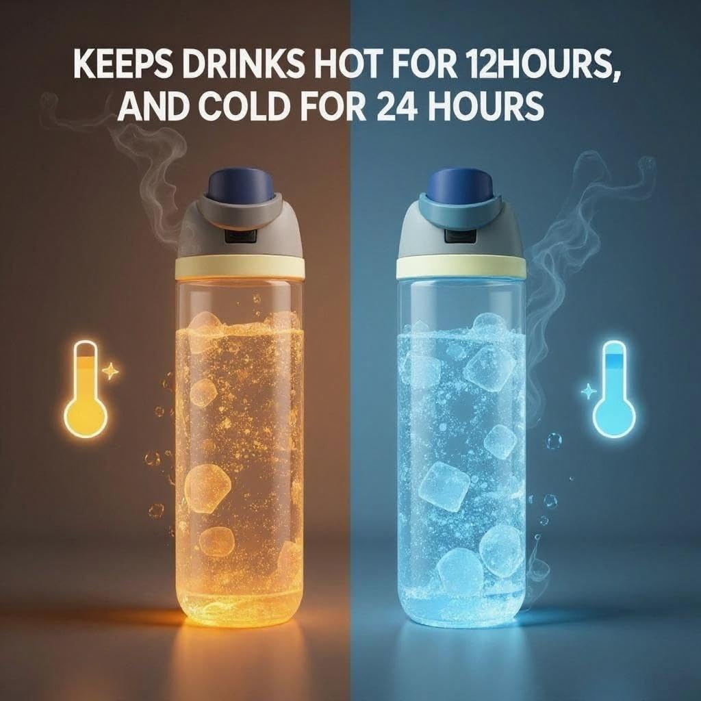 IVY-FlexiSip Insulated Water Bottle - 24oz Stainless Steel, Straw Lid, Vacuum Sealed, BPA-Free, 12Hrs Hot & Cold Up to 24Hrs - Ideal for Work, Gym, Outdoors, Travel - Denim Peacock Blue - Image 2