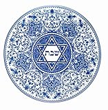 Spode Judaica Round Challah Tray, Traditional Blue & White Floral Star of David Design - Shabbat & Jewish Holiday Serving Plate for Bread, Pastries & Fruit - 11.5-Inch Fine Porcelain, Dishwasher Safe