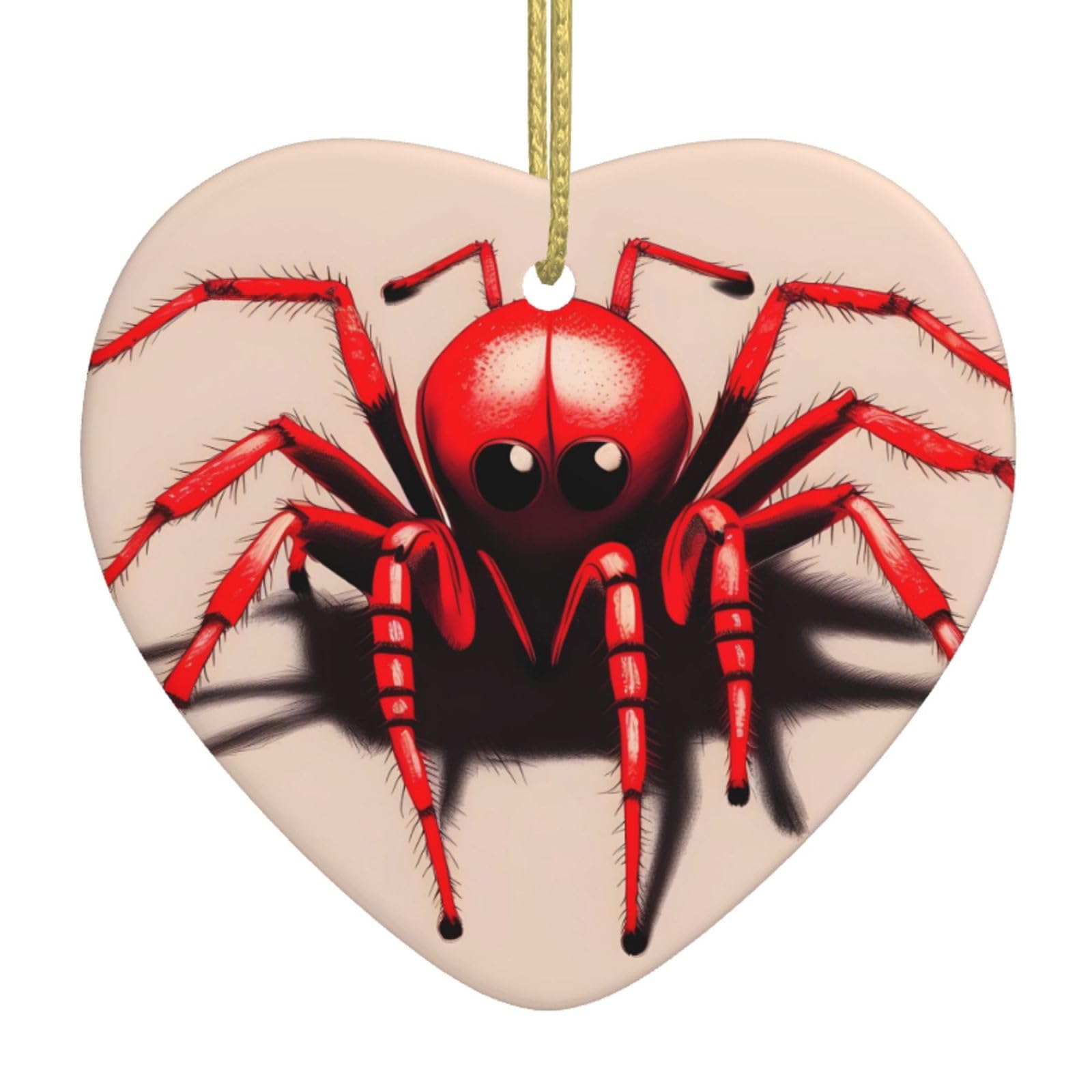 Cute Little red Spider Ceramic Christmas Heart Pendant with Silk Thread, Christmas Tree Home Decoration