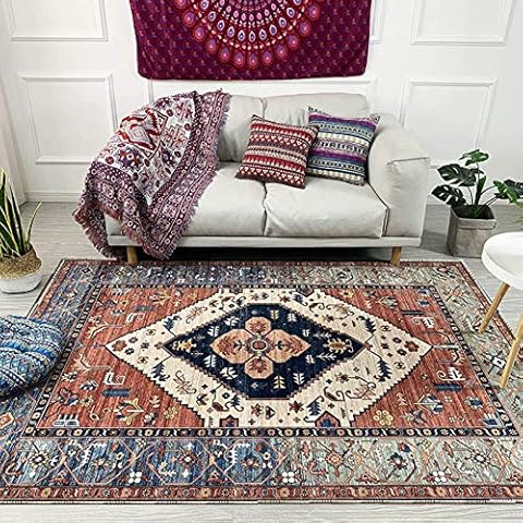 Traditional Vintage Style with Floral Area Rugs Carpet,Red,Easy to Clean Soft Living Dining Room, 3.3 ftx 5.3 ft Cover