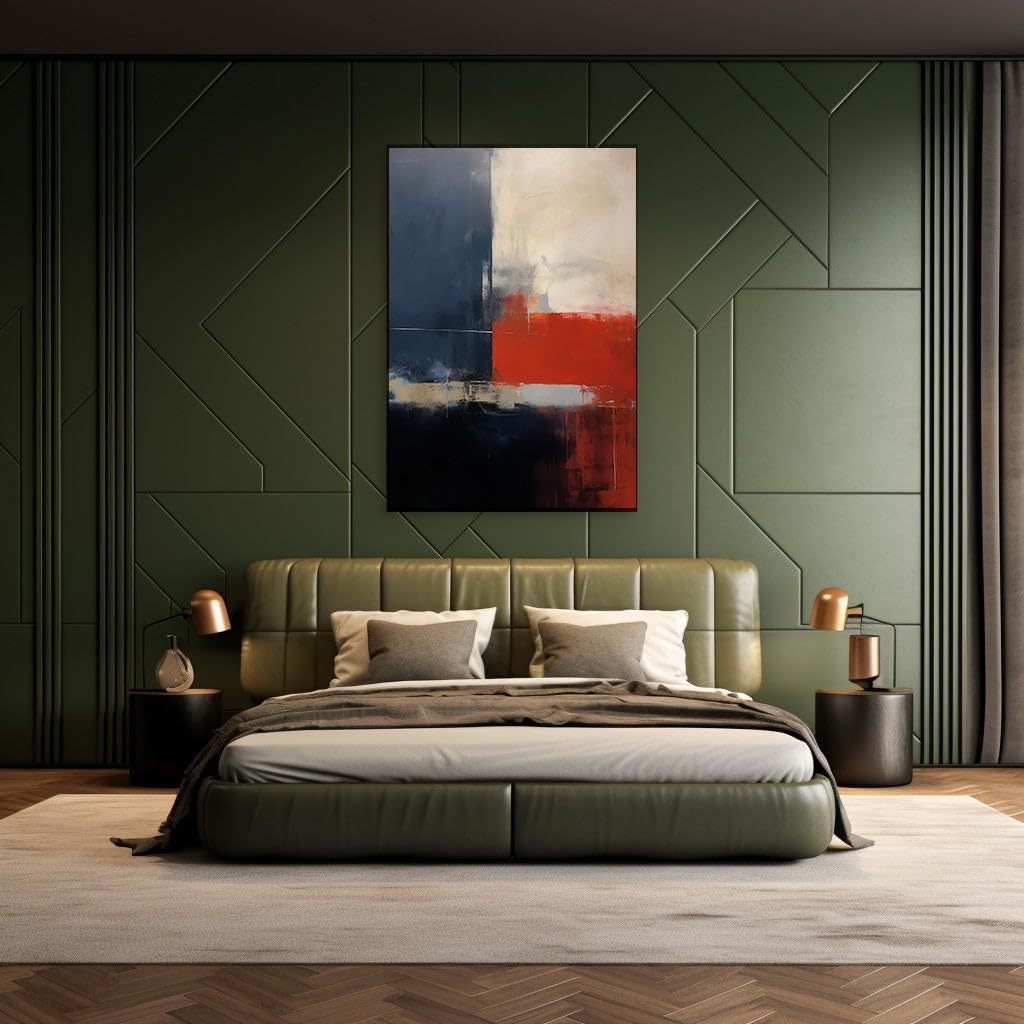 Canvas for Living room. Vibrant Quadrants of Modernity: A Masterpiece in Red, White, Blue and Mysterious Hues, 27 x 18 inch Canvas Wall Art - Modern Home Decor - 69x46 cm (27x18 inch)
