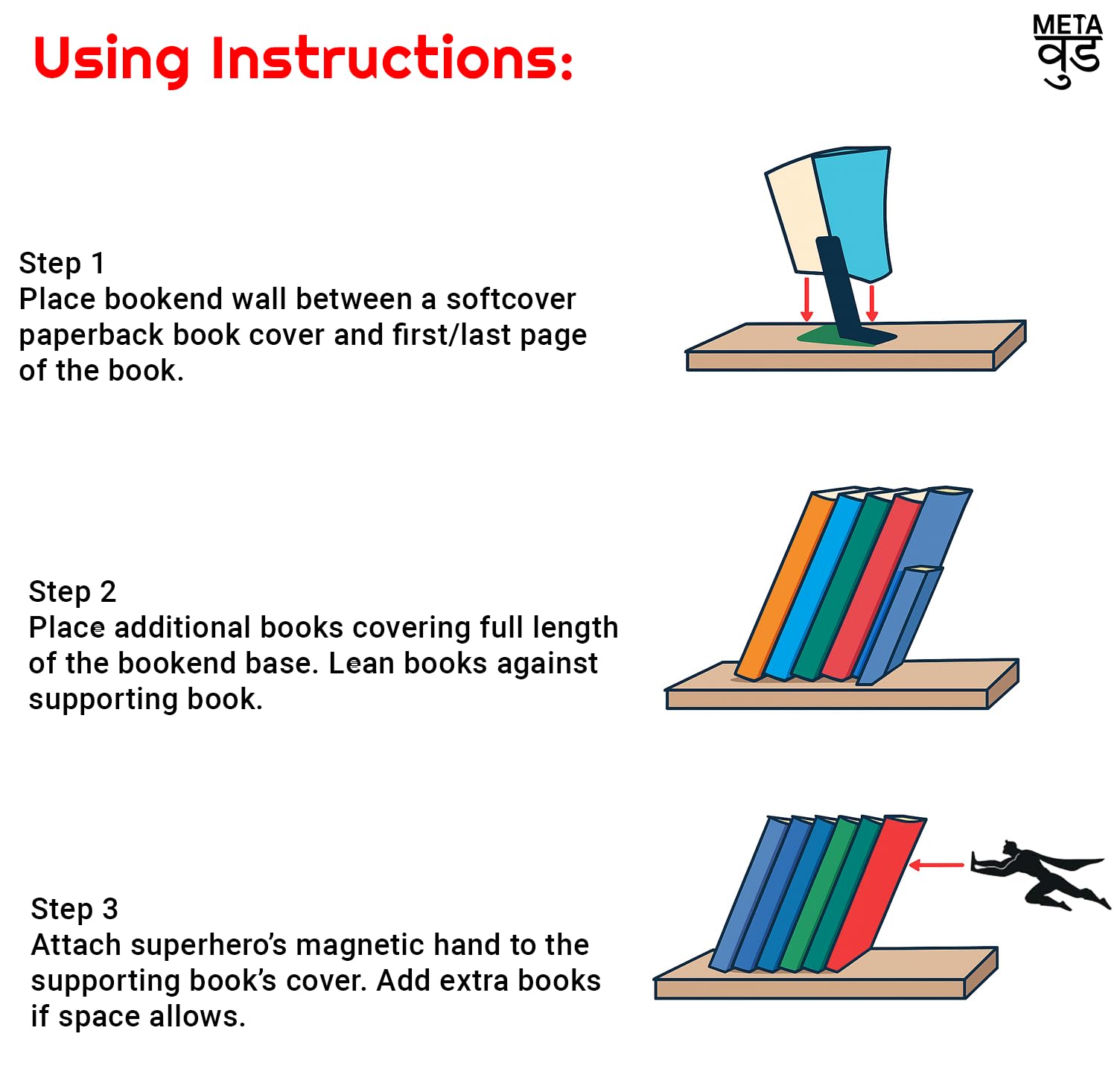 Superhero Book Ends | Illusion Metal Bookends for Desk | Book Holder for Home Decorative - Gift for Book Lovers and Home Décor | Desk Accessories for Study Room 2
