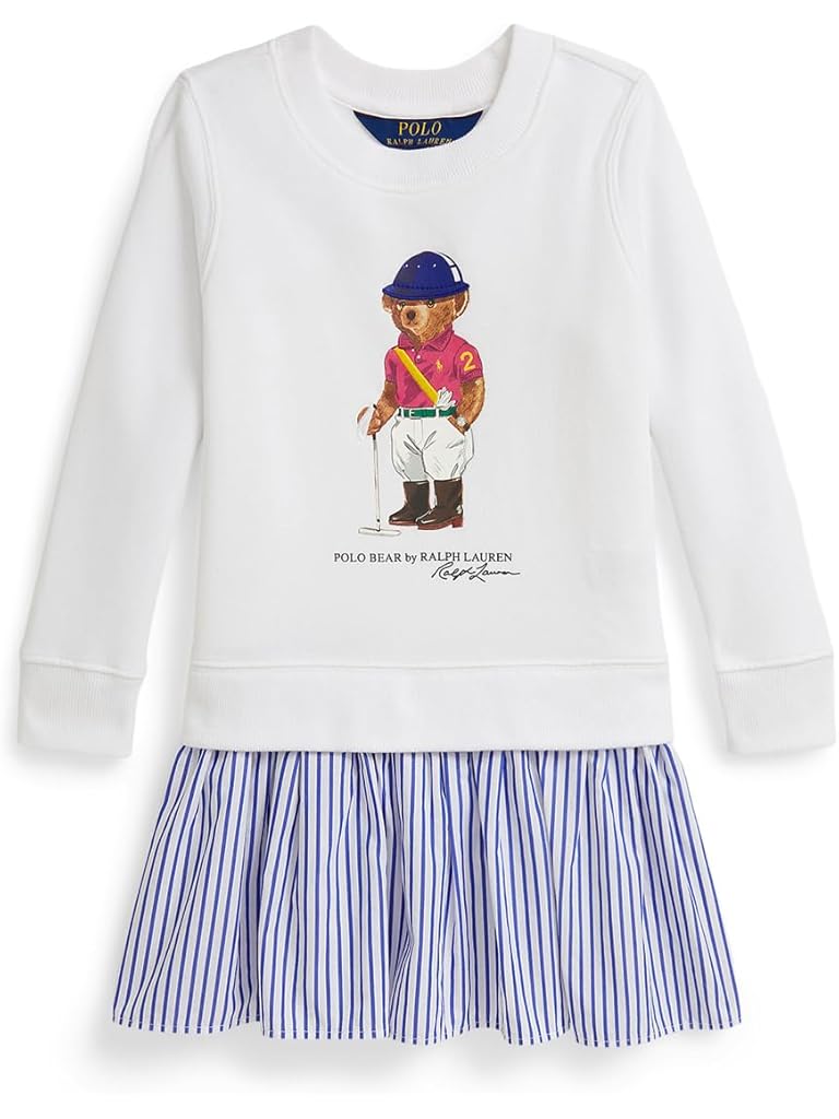 White Polo Ralph Lauren Polo Bear Striped-skirt Fleece Dress (toddler/Little Kid)