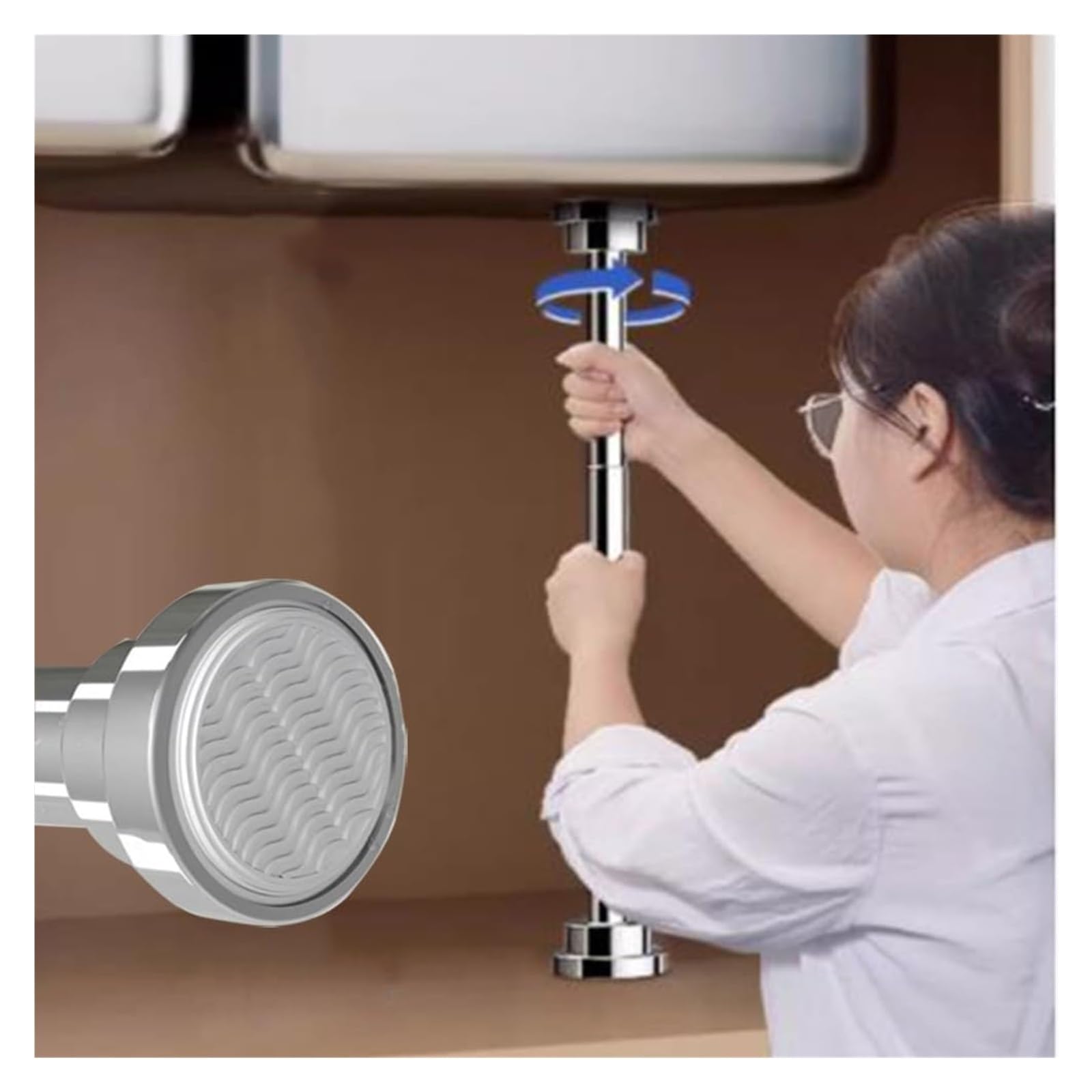 DHetyE Sink support legs Drill Free Sink Support PoleTelescopic Undermount Basin BracketsStainless Steel Adjustable Legs Table(Height 35 55cm)