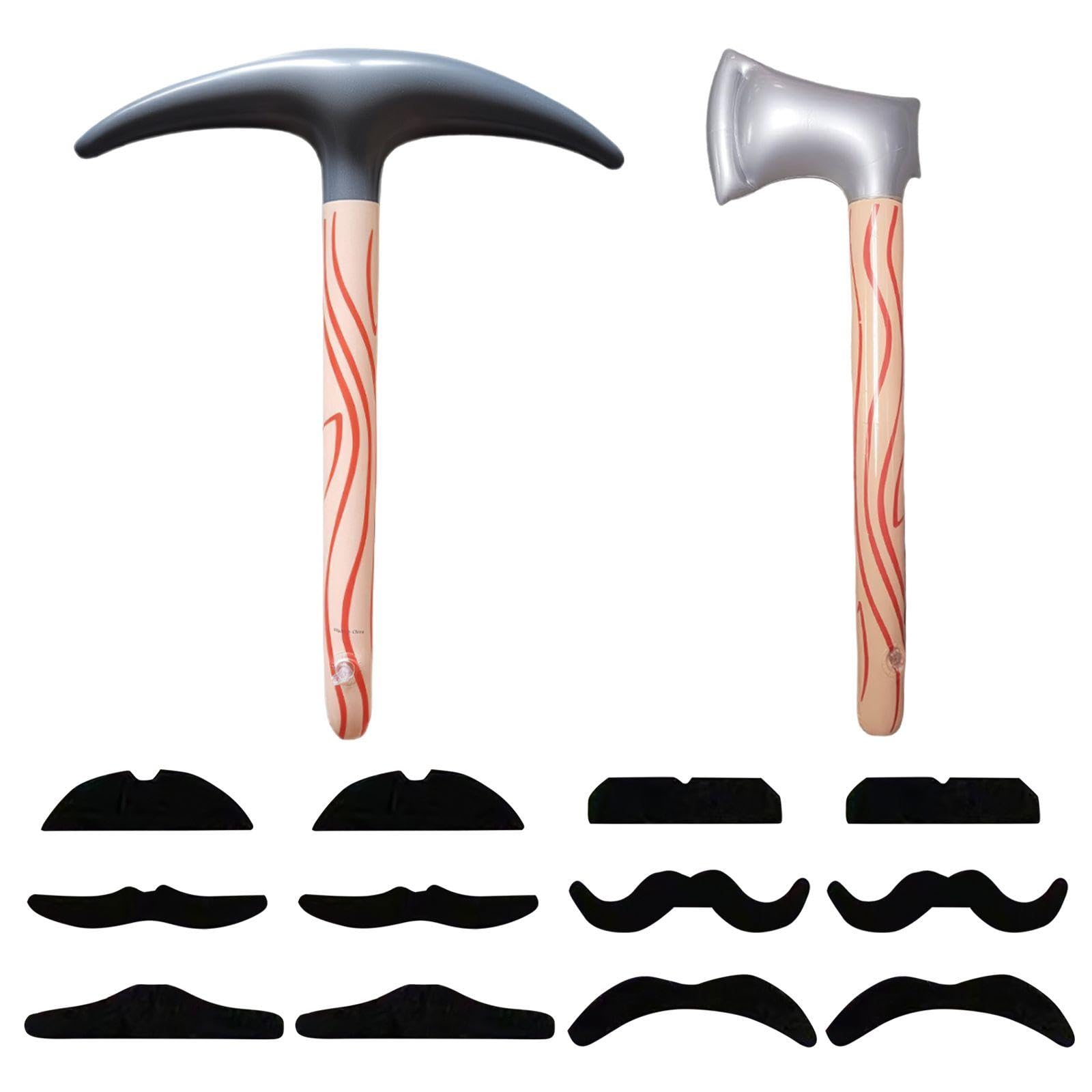 HINFHI 1 Inflatable Sickle, 1 Inflatable Axe, 12 Fake Beards, Creative Toys, Role-Playing Props, Party Supplies.