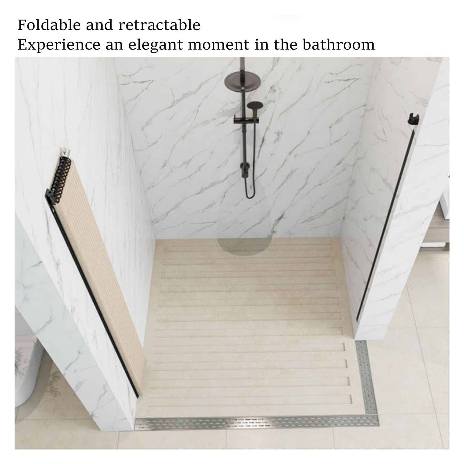 Duschvorhang Wasserdicht, Badewanne Vorhang mit Wandmontierte Duschvorhangstange, Verstellbarer Winkel, Leinenimitat Badezimmer-Trennvorhang, Ohne Bohren(Grau,W 120 x H 200 cm)