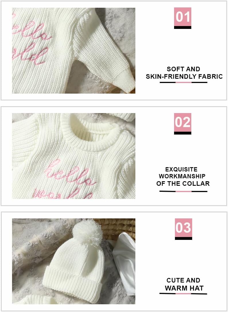 Infant Baby Sweater Romper and Hat Baby Girl Boy Knitted Sweatshirt Pullover Tops Fall Winter Clothes Baby Boy Girl Outfit - Image 8