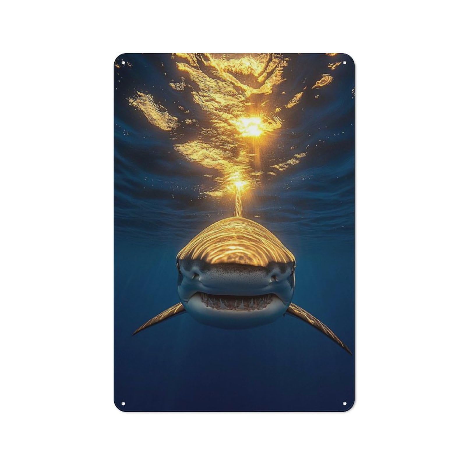 Junmoney Style-8 Nostalgic Shark Underwater With Sun Reflection Decorative Tin Sign 30X20cm, Vintage Wall Decor For Lounge, Study, Pub Or Wall Gallery