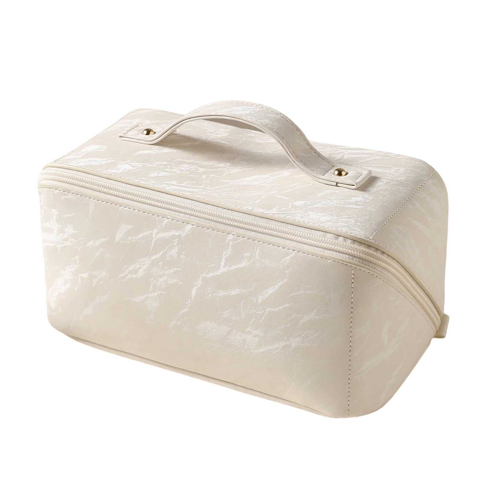 Impermeabile Beauty Case per Organizzare Oggetti, Borsa da Viaggio Appendibile con Manico, 7 Scomparti, Fessure per Rossetto, Tasche Interne Fisse Evitare Spostamenti(White)