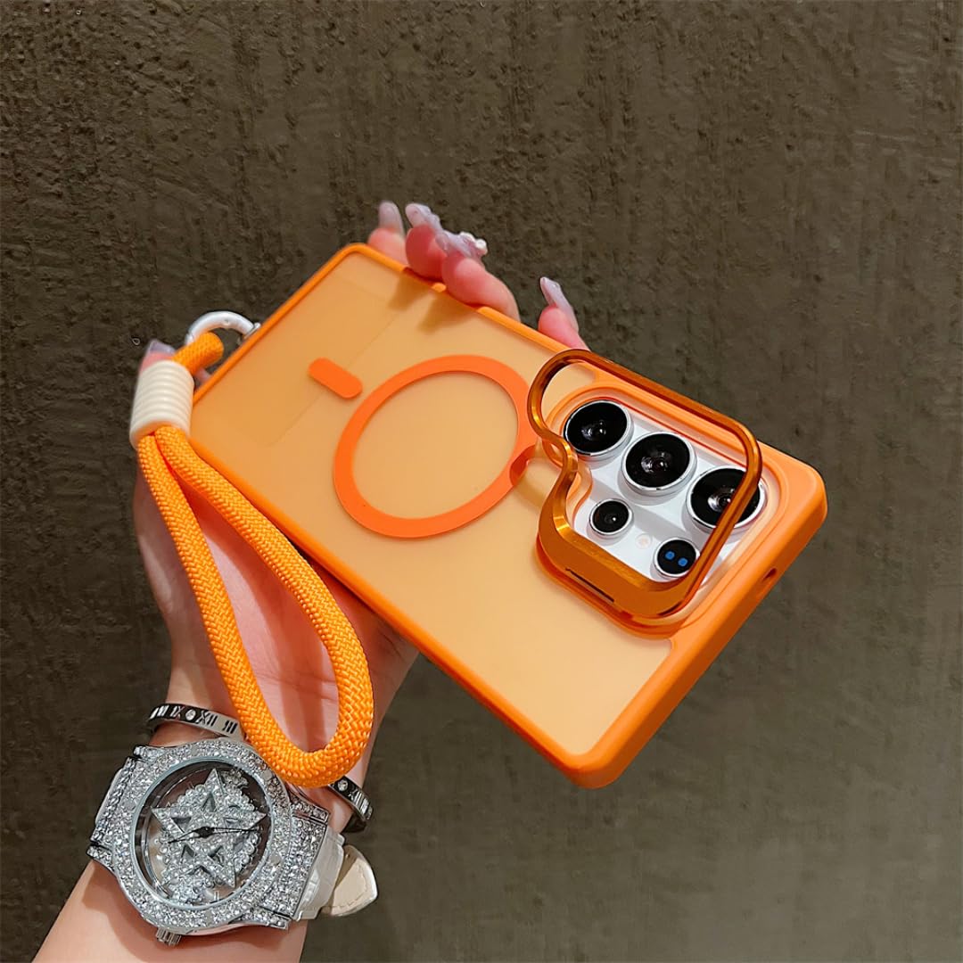 Coque Aimantée S24 FE Orange : Charge Sans Fil Intégrée et Support Mat Robot