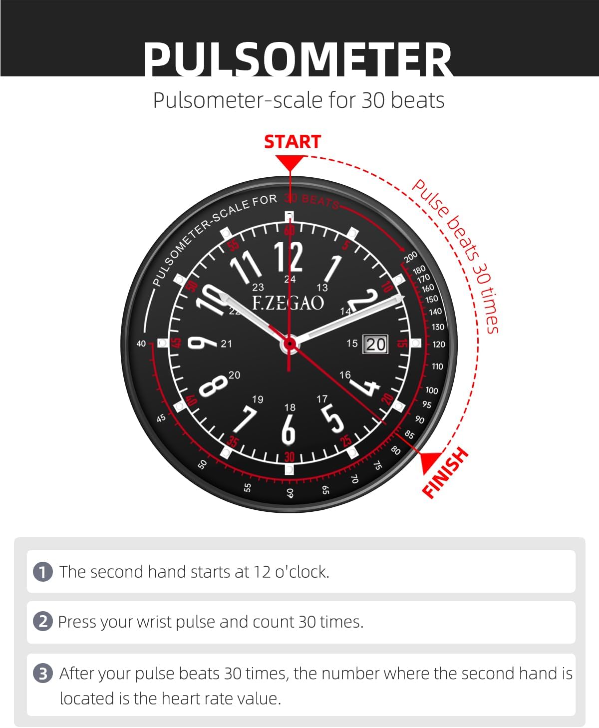 Nurse Watch Pulsometer Unisex, 50M Waterproof Watches for Swimming 12/24 Hour Military Time Luminouse Easy Read Dial