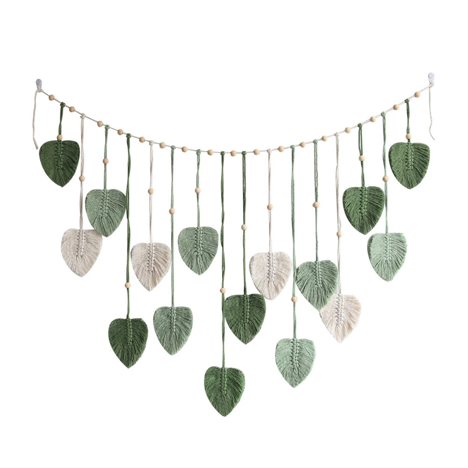 Jazuaiao Green Home Decor Modern Bohemians Leaves Feathered Wall Art Decorations For Apartment Dorm Backdrop Macrames Wall Hanging Woven Tapestry, Macrames Hanging Bohemians Decor Tapestry
