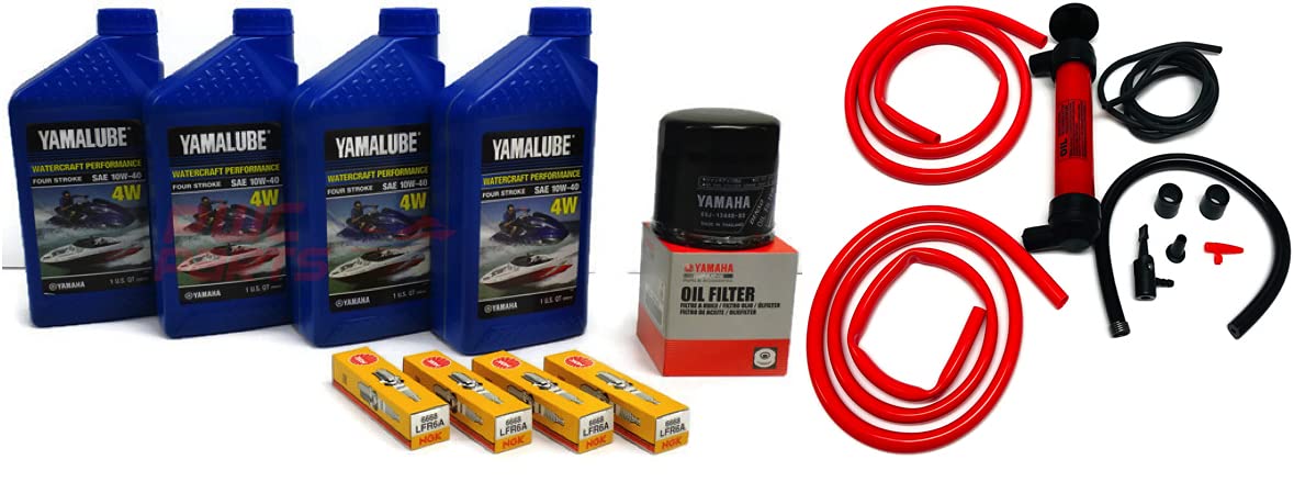 YAMAHA 19' BOAT Oil Change Kit w/Deluxe Oil Extractor Pump AR190 AR192 SX190 SX192 FSH190 FSH Sport Deluxe NGK Plugs