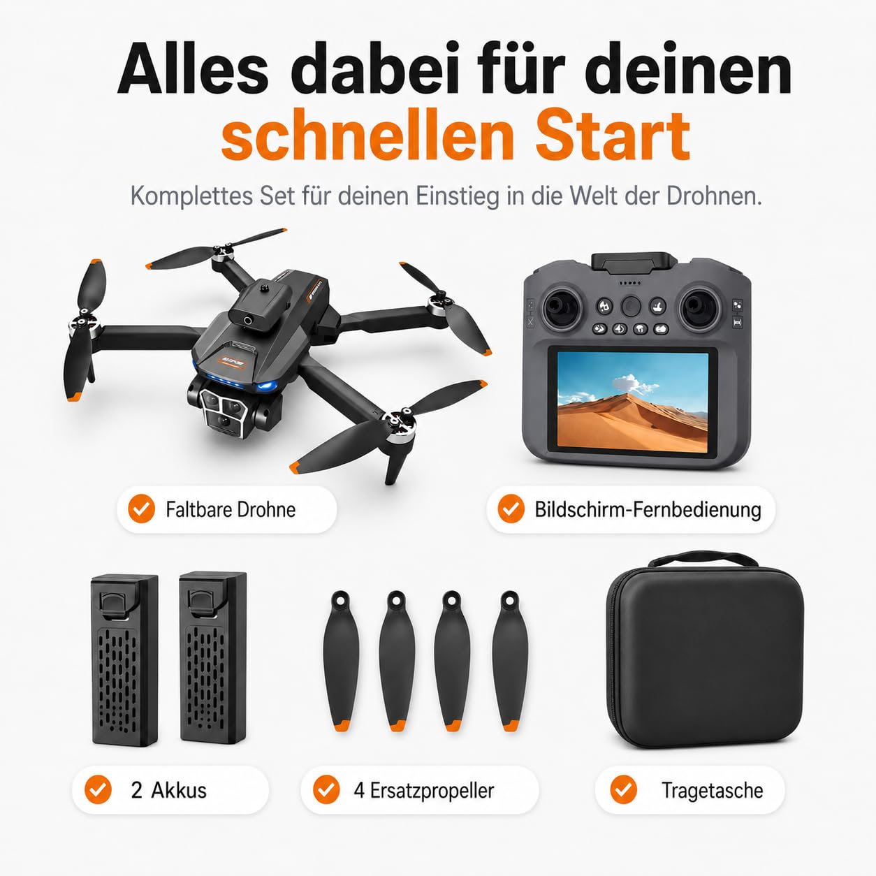 GPS Drohne mit Kamera 1080P Full HD, Faltbare Mini RC Quadrocopter mit Bildschirm-Fernbedienung, Auto Return, Headless Mode, 6-Achsen-Gyro, Anfänger Drohne ab 14 Jahren (Schwarz, Akkus: 2 St.)