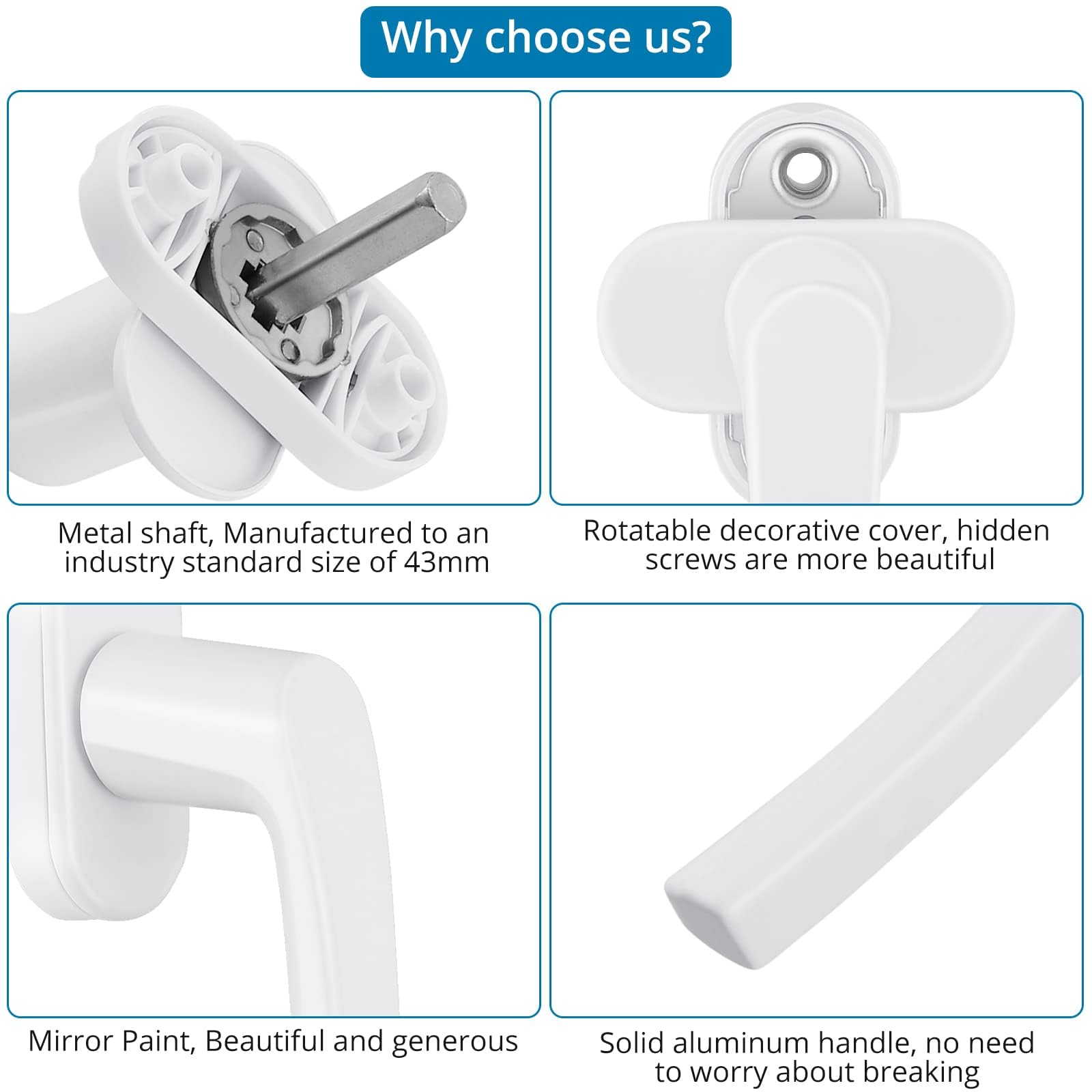 AUTOUTLET 2PCS Poignées de Fenêtre en Aluminium Blanc pour Porte de Balcon
