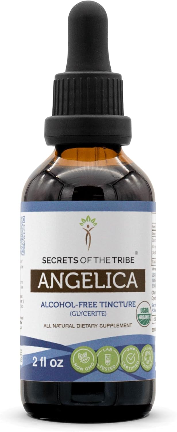 Secrets of the Tribe Angelica USDA Organic | Alcohol-Free Extract, High-Potency Herbal Drops | Made from 100% Certified Organic Angelica (Angelica archangelica) Dried Root (2 oz)